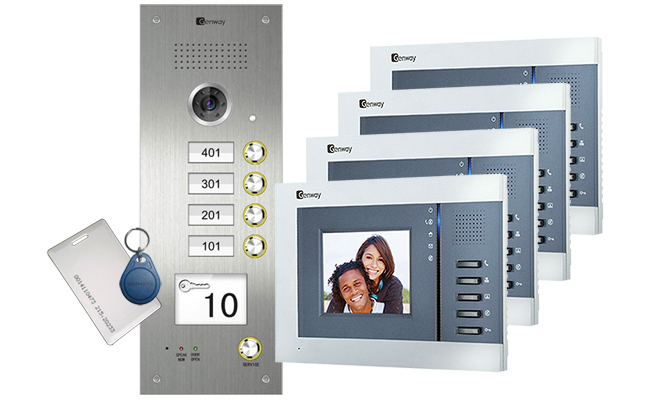 Genway Juno Keyfob Reader 4-Flat Video Intercom System #1
