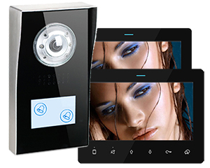 2-Flat Video Door Entry Kit Black doorbell DF7 Black Monitors