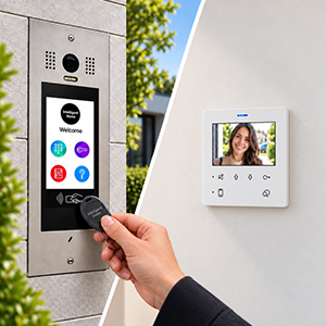 10-Apartment Door Entry System Victor with DF4 White Monitors