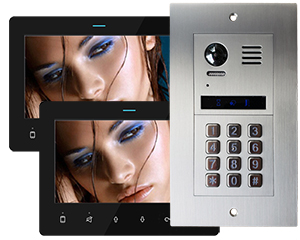 2-Flat Vulcan Keypad Video Door Entry System DF7 Black Monitors
