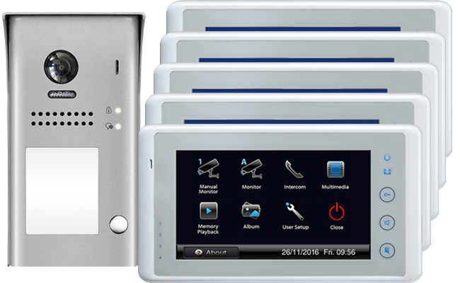 2-Easy Cronus White 5-Monitor Door Entry Kit Surface Doorbell #1