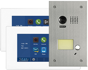2-Easy Aura White 2-Monitor Door Entry Kit with Flush Steel Doorbell