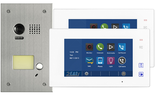 2-Easy Aura White 2-Monitor Door Entry Kit with Flush Steel Doorbell #1