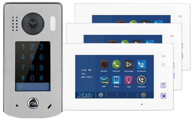 2-Easy Aura White 3-Monitor Door Entry Kit Touchscreen Keypad Doorbell