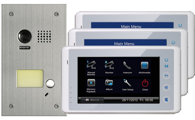 2-Easy Cronus White 3-Monitor Door Entry Kit Flush Steel Doorbell #1