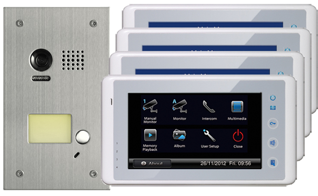 2-Easy Cronus White 4-Monitor Door Entry Kit Flush Steel Doorbell