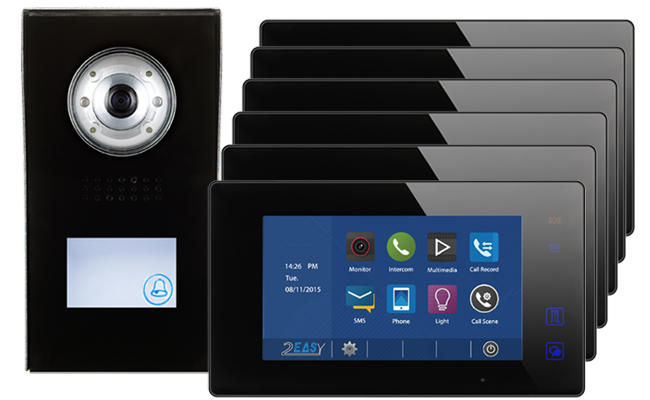 2-Easy Aura Black 6-Monitor Door Entry Kit with Black Doorbell #1