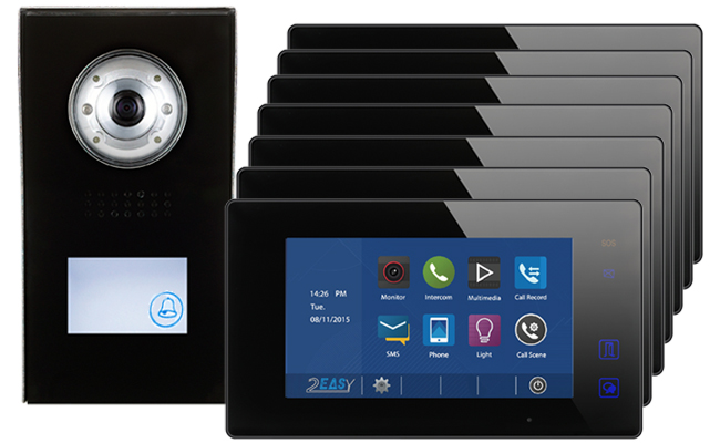 2-Easy Aura Black 7-Monitor Door Entry Kit with Black Doorbell
