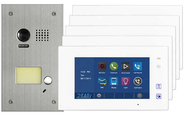 2-Easy Aura White 5-Monitor Door Entry Kit with Flush Steel Doorbell #1