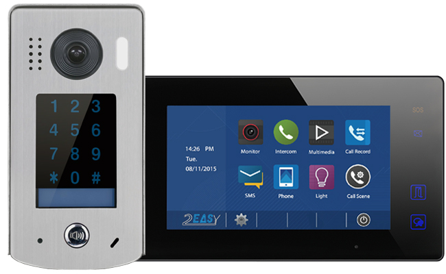 2-Easy Aura Black 1-Monitor Door Entry Kit Touchscreen Keypad Doorbell