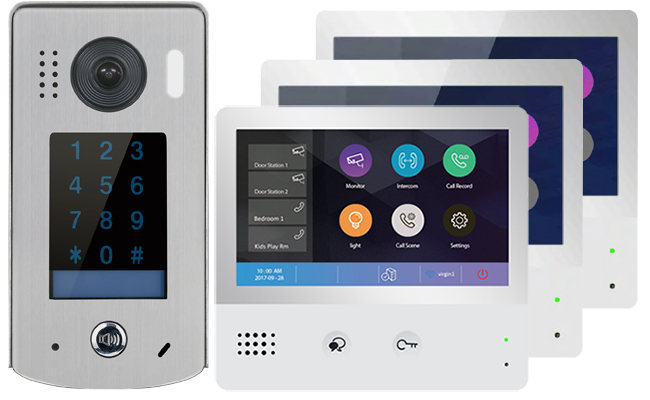 2-Easy WiFi IP 3-Monitor Door Entry Kit Touchscreen Keypad Doorbell #1