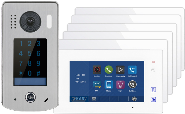 2-Easy Aura White 6-Monitor Door Entry Kit Touchscreen Keypad Doorbell #1