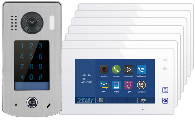 2-Easy Aura White 7-Monitor Door Entry Kit Touchscreen Keypad Doorbell #1