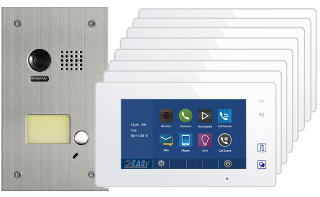 2-Easy Aura White 8-Monitor Door Entry Kit with Flush Steel Doorbell #1